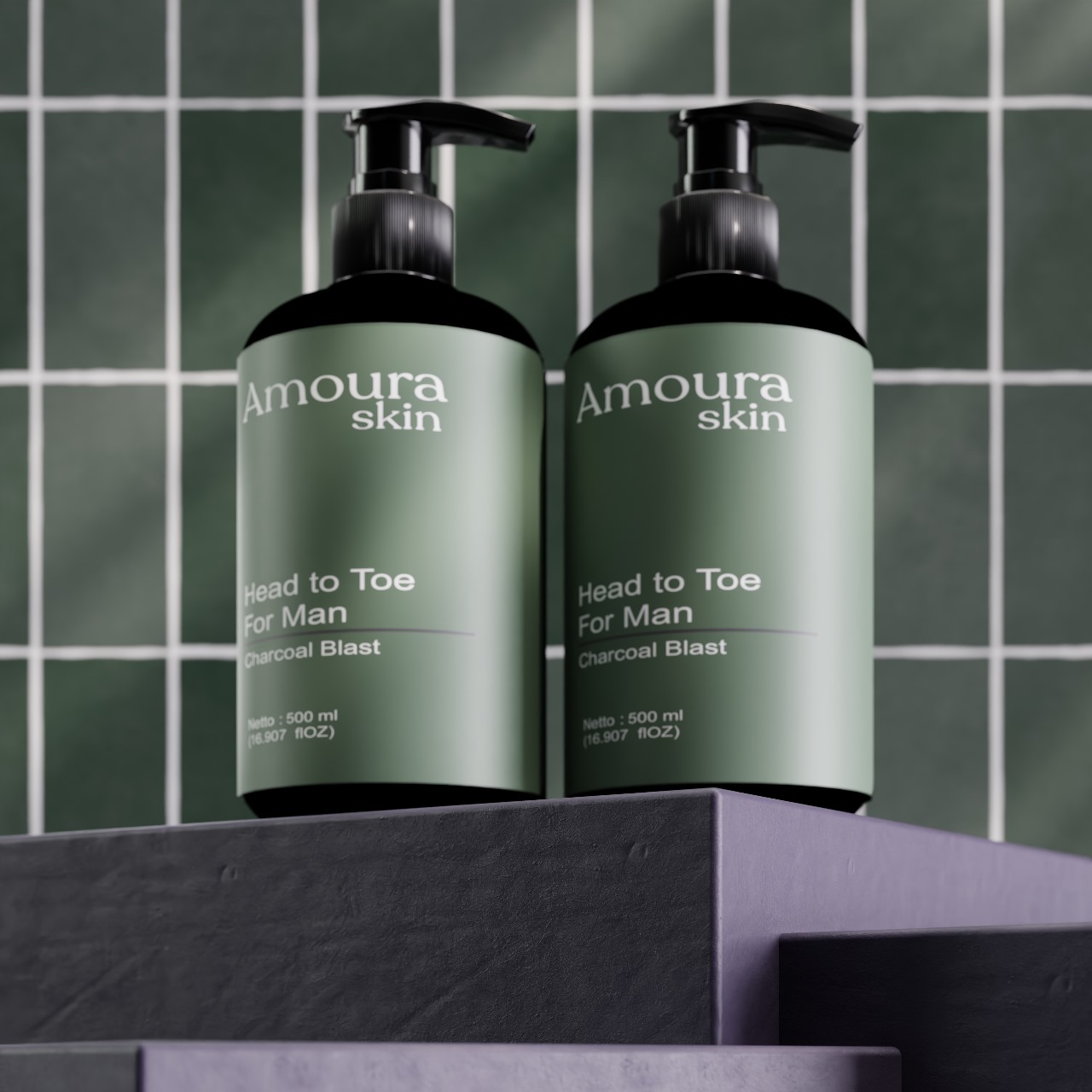 Amoura Head To Toe Charcoal For Man 500ml Non-SLS Formula